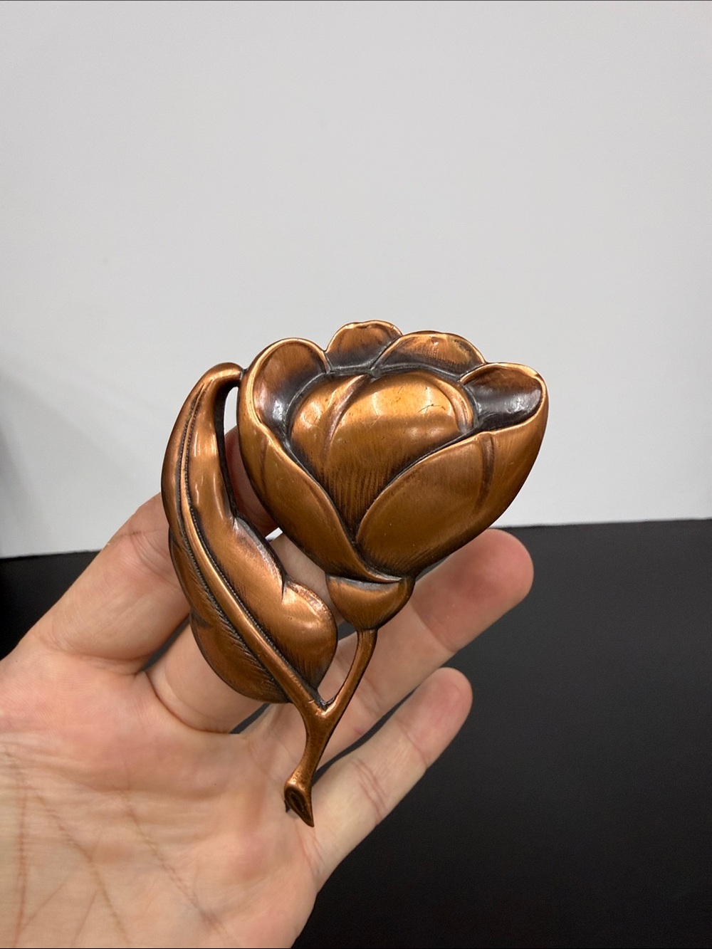 Vintage Solid Copper Floral Leaf Brooch - Women Accessories